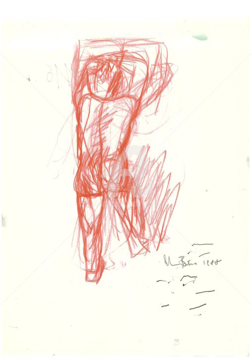 Drawing titled "lettore impegnato" by Bruno, Original Artwork, Ink