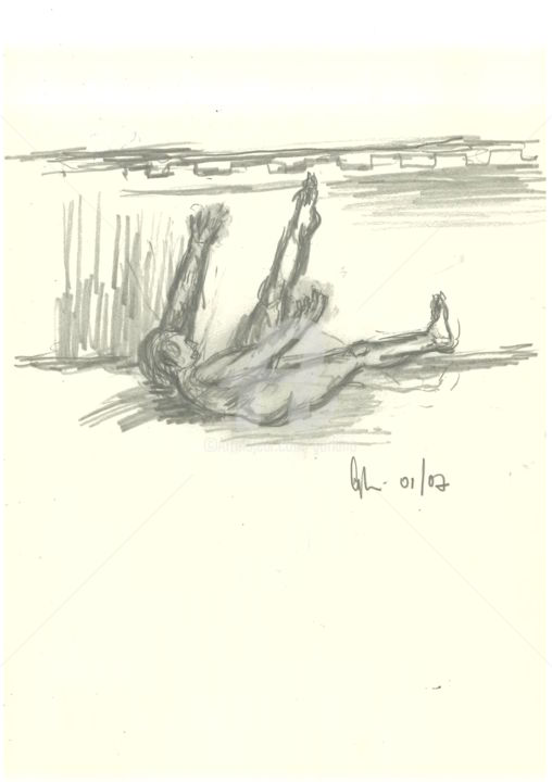 Dibujo titulada "caduta sulla strada" por Bruno, Obra de arte original, Lápiz