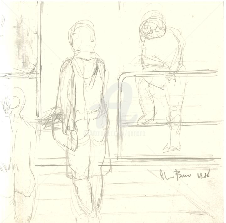 Disegno intitolato "passegiata-in-citta" da Bruno, Opera d'arte originale, Matita