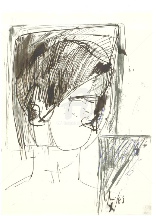 Drawing titled "giovane-arrabbiato" by Bruno, Original Artwork, Ink