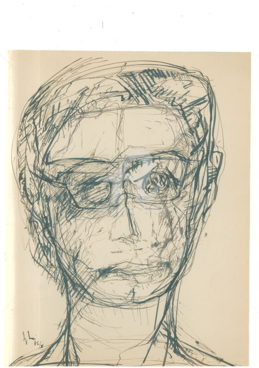 Disegno intitolato "luisa-con-occhiali" da Bruno, Opera d'arte originale, Matita