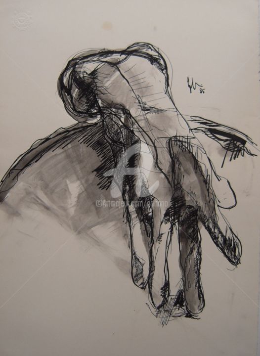 Drawing titled "guanti di gomma" by Bruno, Original Artwork, Ink