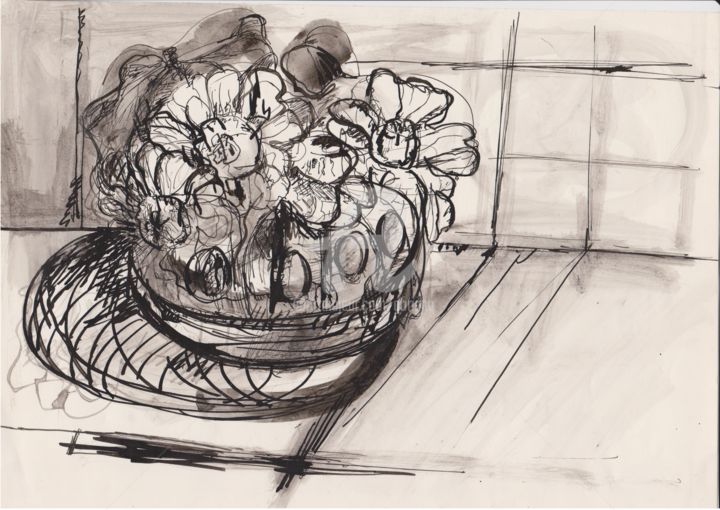 Dibujo titulada "tavolo di cucina" por Bruno, Obra de arte original, Tinta