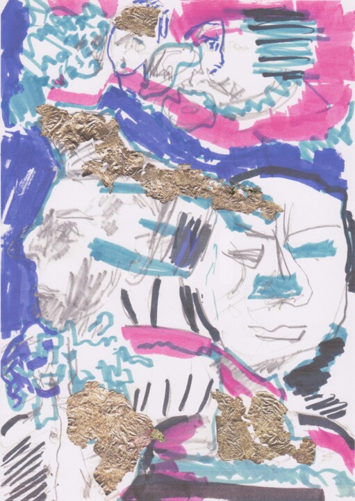 Dessin intitulée "un-pò-di-affollamen…" par Bruno, Œuvre d'art originale, Autre