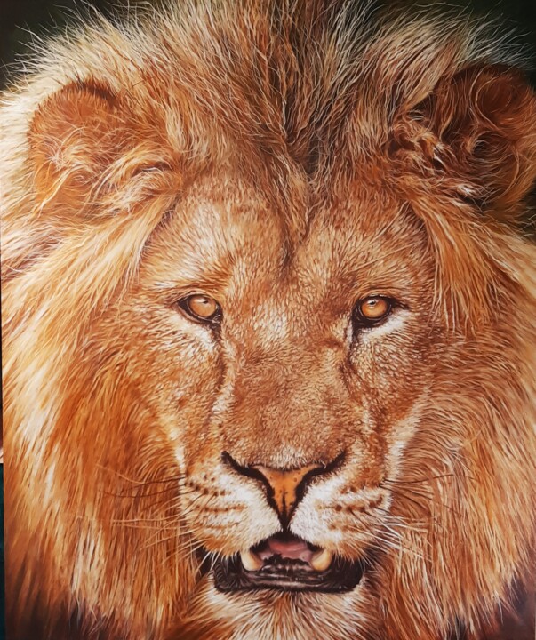Peinture intitulée "the lion" par Gorka Gonzalez Crespo, Œuvre d'art originale, Huile Monté sur Châssis en bois