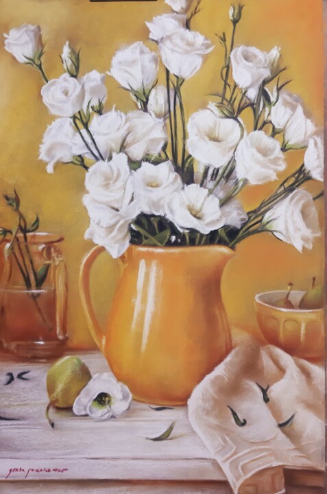 Картина под названием "flores" - Gorka Gonzalez Crespo, Подлинное произведение искусства, Пастель Установлен на картон