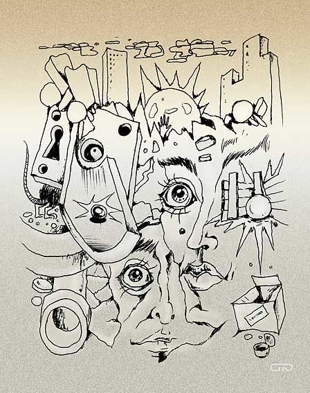 Рождение солнца на городской свалке. - Drawing, 29x35 cm ©2012 by goshanik -