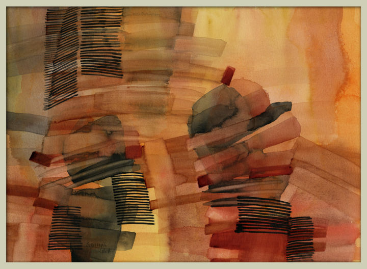 Malarstwo zatytułowany „Abstract compositio…” autorstwa Gosia Grzesczyk, Oryginalna praca, Akwarela