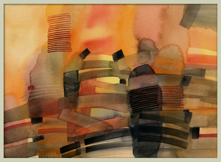 Malerei mit dem Titel "Abstract compositio…" von Gosia Grzesczyk, Original-Kunstwerk, Aquarell