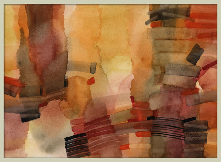 Schilderij getiteld "Abstract compositio…" door Gosia Grzesczyk, Origineel Kunstwerk, Aquarel