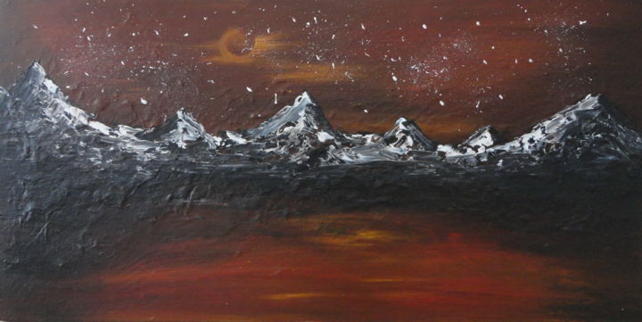 Painting titled "Midnight mountains" by Malgorzata Kuraczyk, Original Artwork, Acrylic