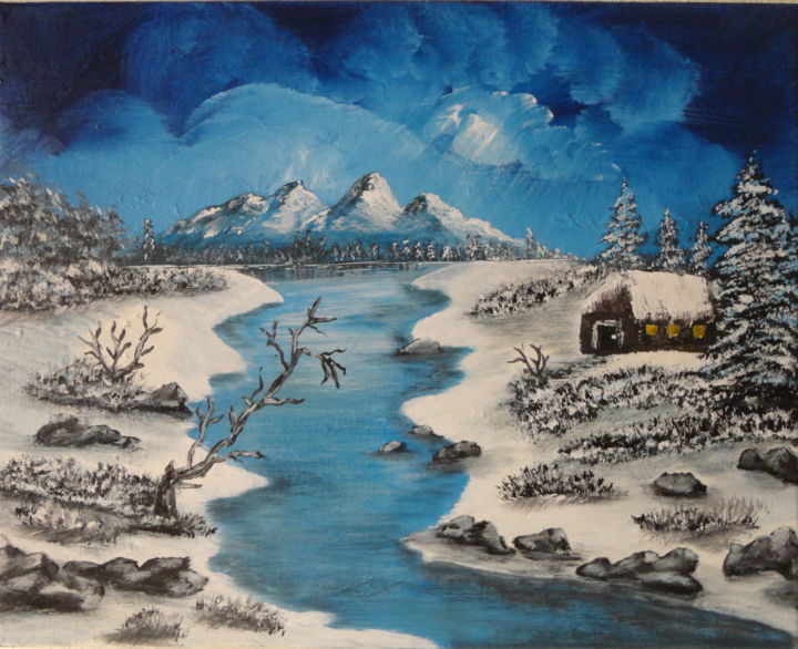 Painting titled "A log cabin" by Malgorzata Kuraczyk, Original Artwork