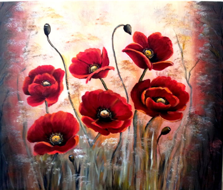 Painting titled "Poppy seeds 6" by Malgorzata Kuraczyk, Original Artwork, Acrylic