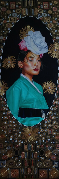 Peinture intitulée ""La Coréenne"" par Catherine Gosselin, Œuvre d'art originale, Huile Monté sur Châssis en bois