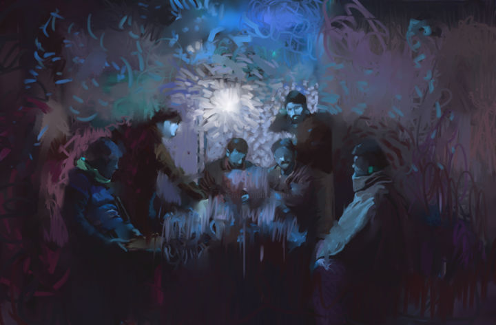 Arts numériques intitulée "Blue moonlight #3" par Gotam Sen, Œuvre d'art originale, Travail numérique 2D