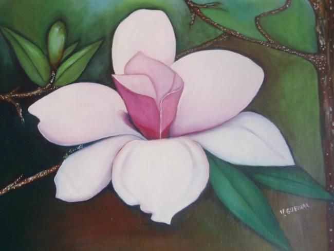 Peinture intitulée "Magnolia" par Yumira Guevara, Œuvre d'art originale