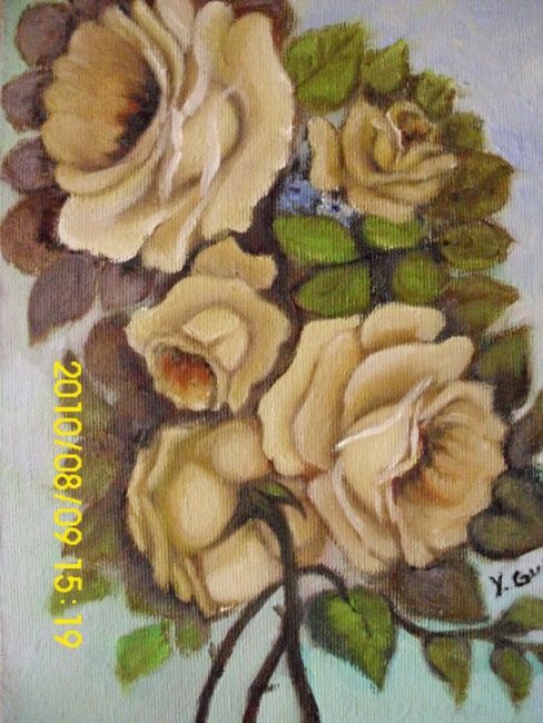 Peinture intitulée "Rositas Amarillas" par Yumira Guevara, Œuvre d'art originale