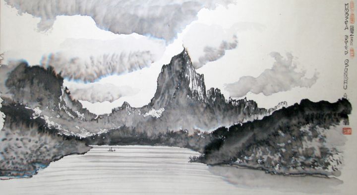 Painting titled "Moorea baie d'Opuno…" by Gotz, Original Artwork, Ink