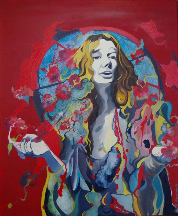 Peinture intitulée "Janis Joplin" par Mllegwen, Œuvre d'art originale, Huile