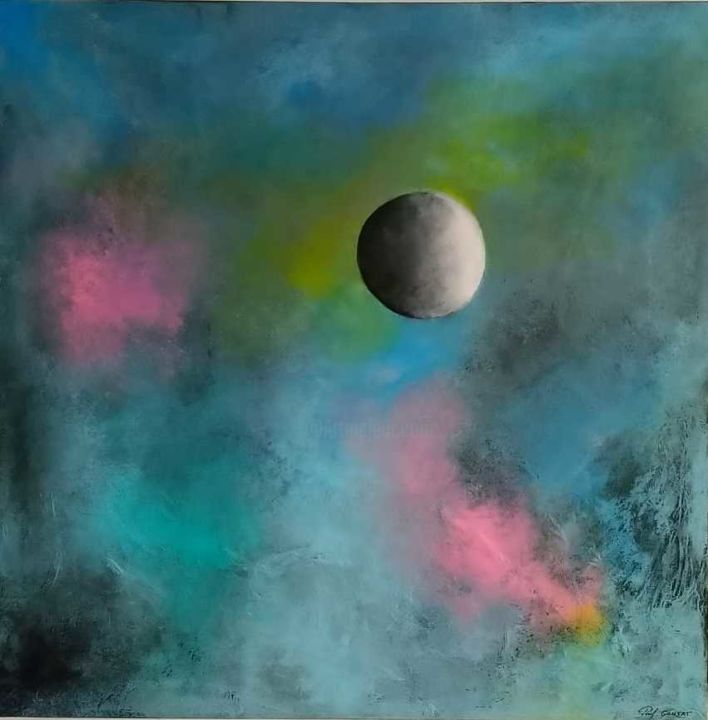Peinture intitulée "Sérénité de la lune" par Paul Goujat, Œuvre d'art originale, Acrylique