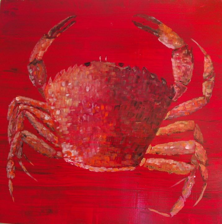 Painting titled "19 - Crabe rouge" by Pag, Original Artwork, Oil