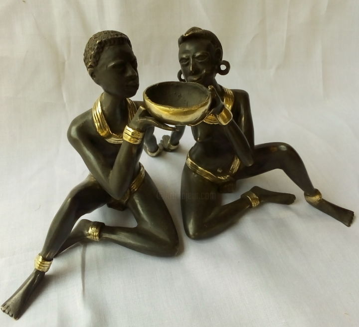 Sculpture intitulée "Couple Birifore" par Moumouni Ouedraogo, Œuvre d'art originale, Bronze