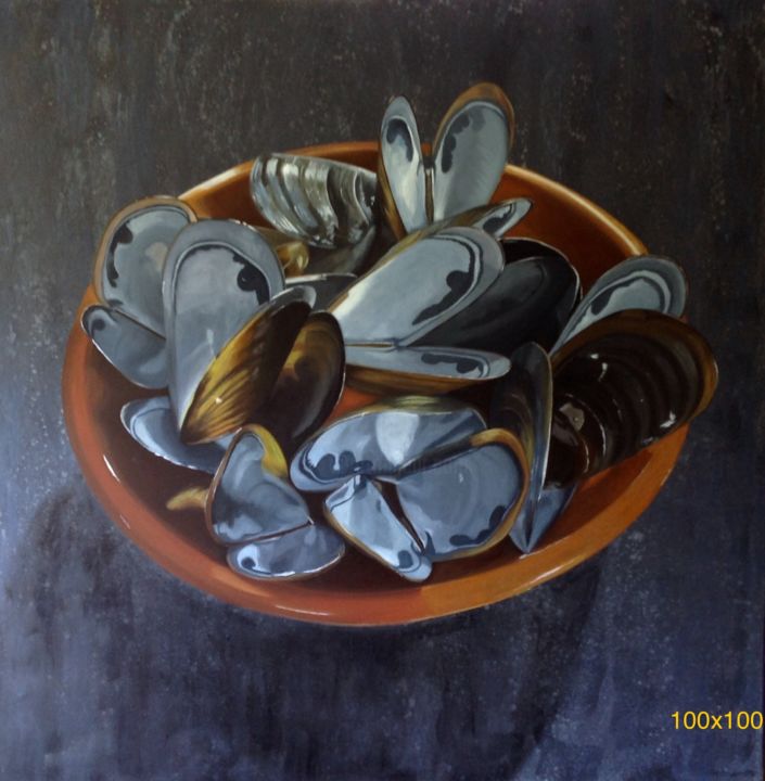 Painting titled "Moules" by Claudine Picard, Original Artwork, Oil