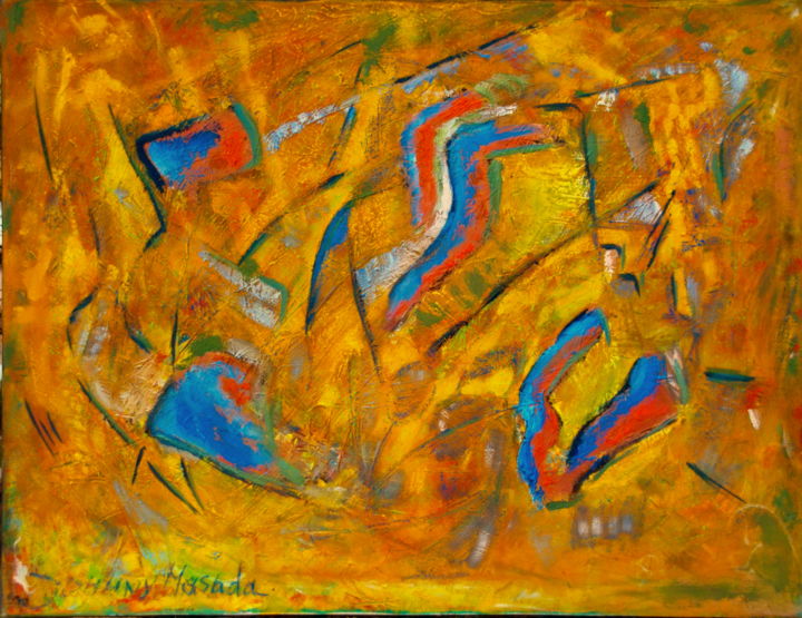 Painting titled "Fünf Hellblaue" by Johnny Masada, Original Artwork, Oil