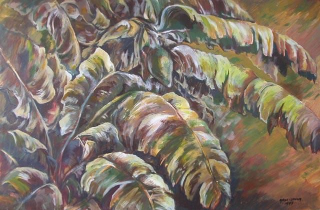 Painting titled "banana leaves" by Grace Choong, Original Artwork
