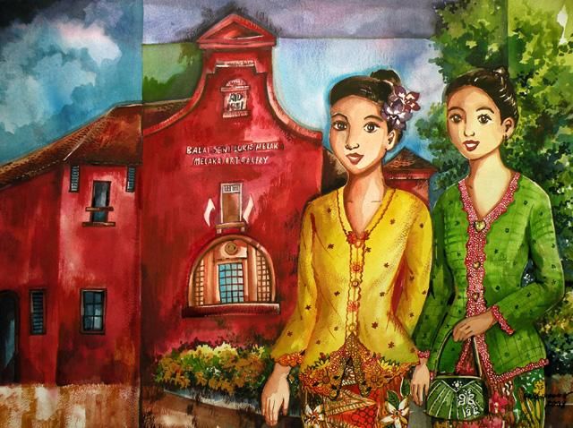 Peinture intitulée "Nyonya sisters 2" par Grace Choong, Œuvre d'art originale