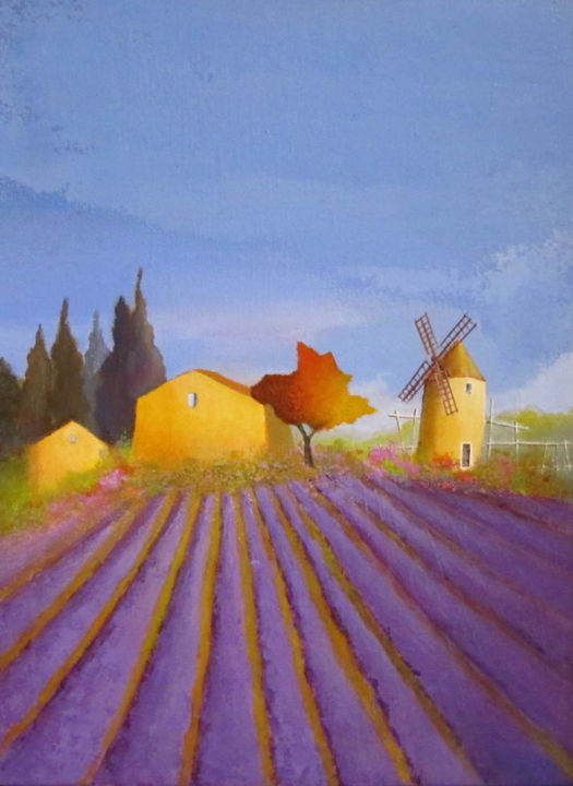 Peinture intitulée "Le moulin aux lavan…" par Graciela Grimaldi, Œuvre d'art originale, Acrylique Monté sur Châssis en bois