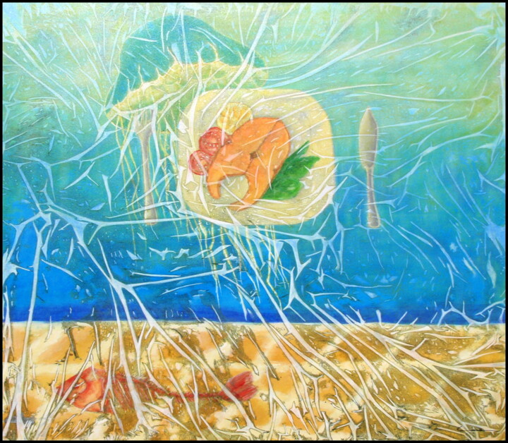 Painting titled "a mesa" by Grácio Freitas, Original Artwork, Acrylic