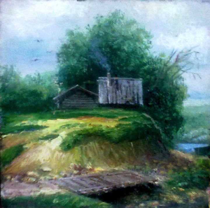 Painting titled "Банька" by Vladimir Doin, Original Artwork, Oil