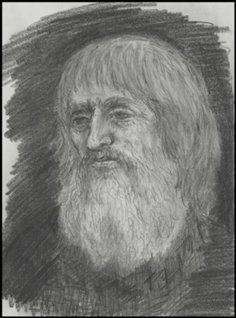 Desenho intitulada "portret de batran" por Victor Covaliov, Obras de arte originais