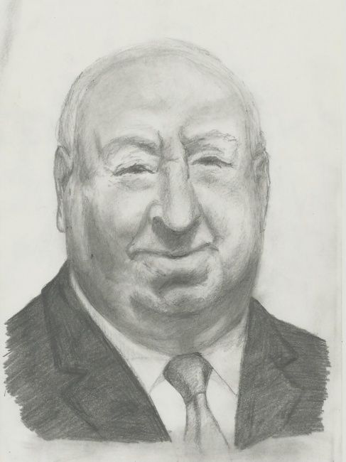 Desenho intitulada "Alfred Hitchcock" por Victor Covaliov, Obras de arte originais