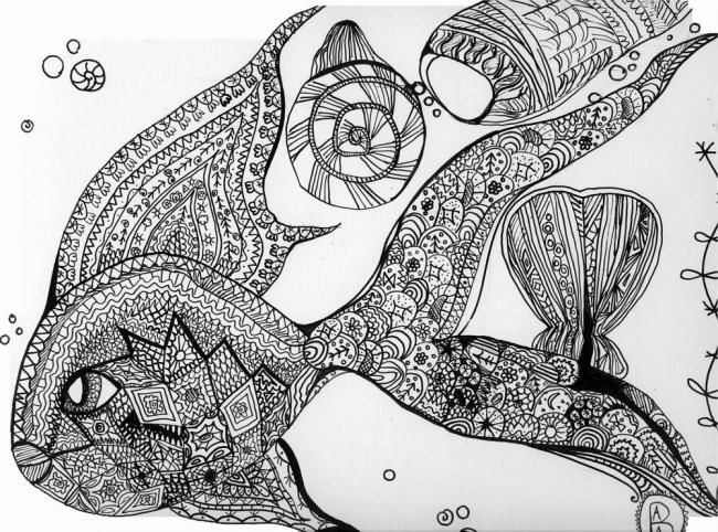 Drawing titled "poisson déco" by Mina, Original Artwork