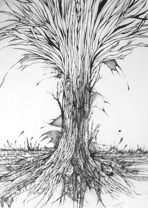 Рисунок под названием "The tree of life" - Graham Rhodes, Подлинное произведение искусства, Чернила