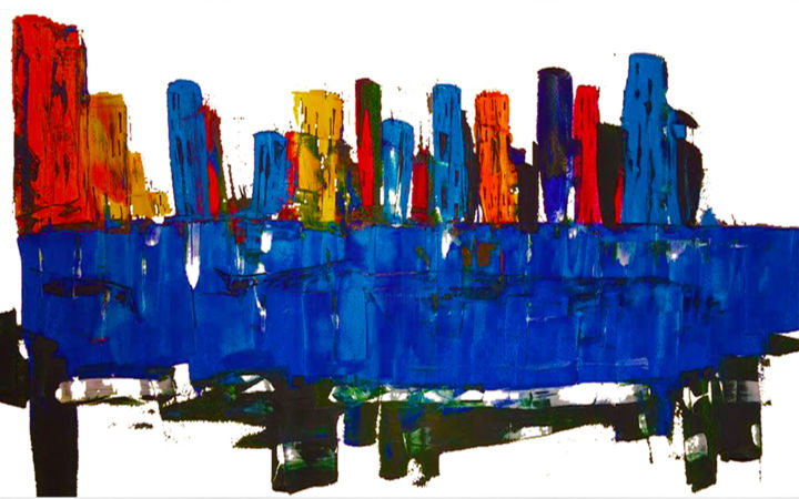 Картина под названием "bleu" - Graham Rhodes, Подлинное произведение искусства, Акрил