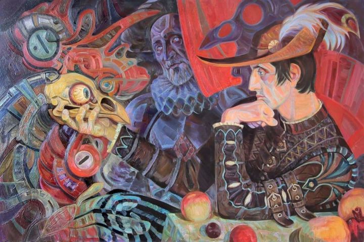 Schilderij getiteld "Театральные аллюзии" door David Kharebov, Origineel Kunstwerk, Olie