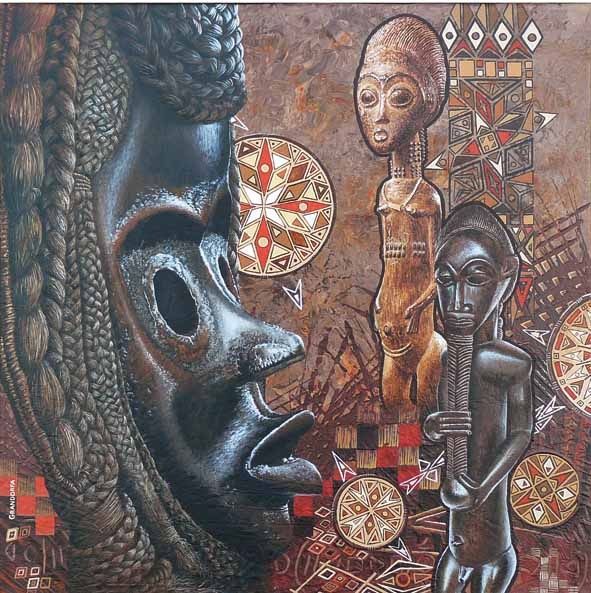 Painting titled "Images d'Afrique 20" by Grandorfa, Original Artwork