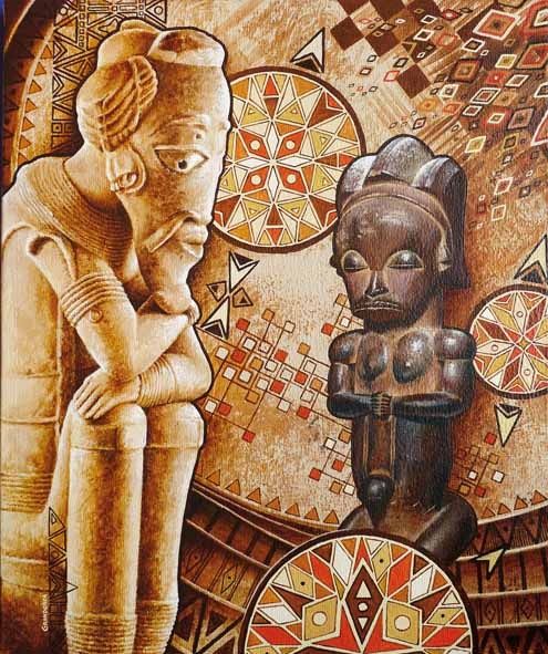 Pintura intitulada "Images d'Afrique 21" por Grandorfa, Obras de arte originais