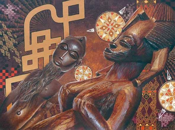 Painting titled "Images d'Afrique 22" by Grandorfa, Original Artwork