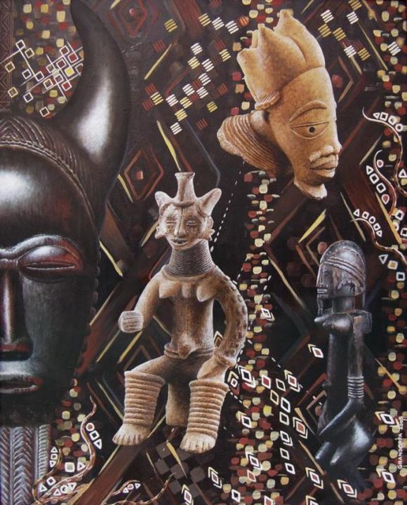 Painting titled "Images d'Afrique 13" by Grandorfa, Original Artwork