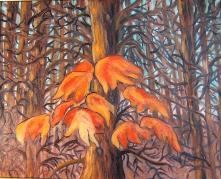 Peinture intitulée "fantaisie d'automne" par Micheline Ménager, Œuvre d'art originale