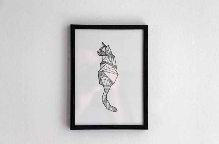 Dibujo titulada "Geometric Cat" por Ottergraph, Obra de arte original, Tinta