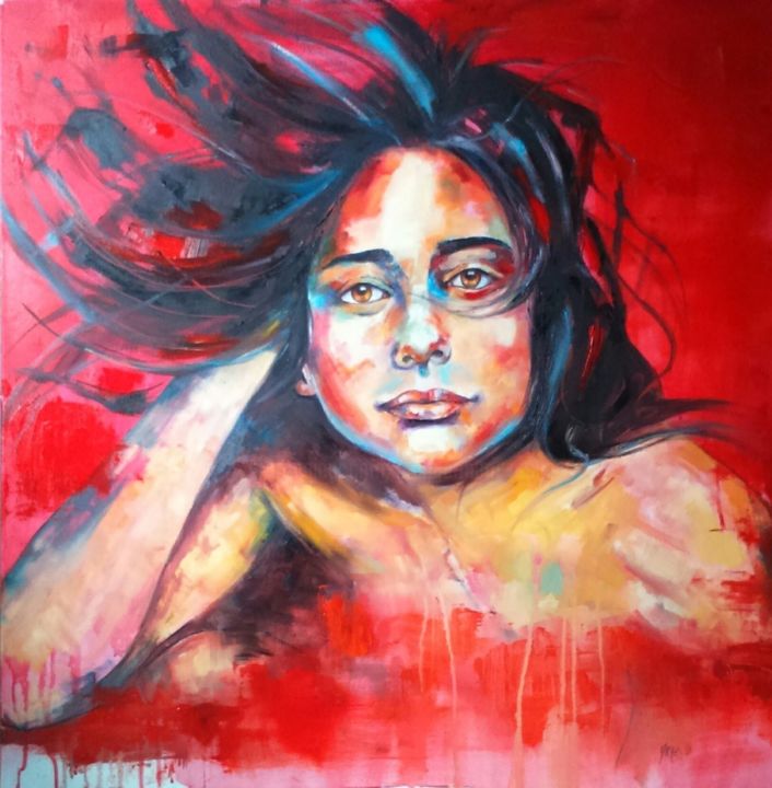 Peinture intitulée "Rouge passion" par Marie Granger (Mahé), Œuvre d'art originale, Huile