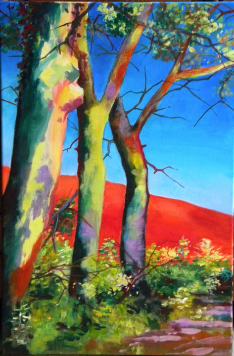 Peinture intitulée "Colline rouge" par Marie Granger (Mahé), Œuvre d'art originale, Acrylique
