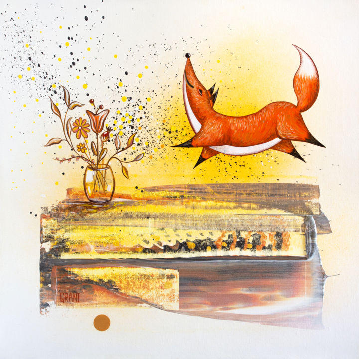 Painting titled "Fox’s Joy" by Nikita Grazhevskiy, Original Artwork, Oil Mounted on Wood Panel