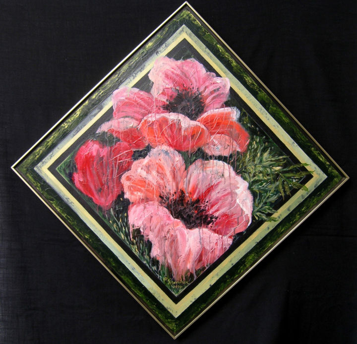 Painting titled "diamond-poppies-199…" by Pnina Granirer, Original Art, Acrylic