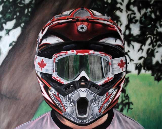 Painting titled "Dirtbiker Portrait" by Grant Burke, Original Artwork, Oil